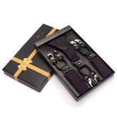 Men's Elastic Y Navy & red Strap Dual Clip on High Quality Premium Suspenders - Amedeo Exclusive